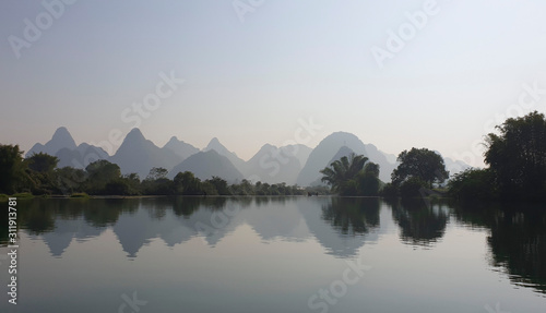 Bamboo Rafting at Yulong River, Yangshuo Guilin, Guangxi Provind, China photo