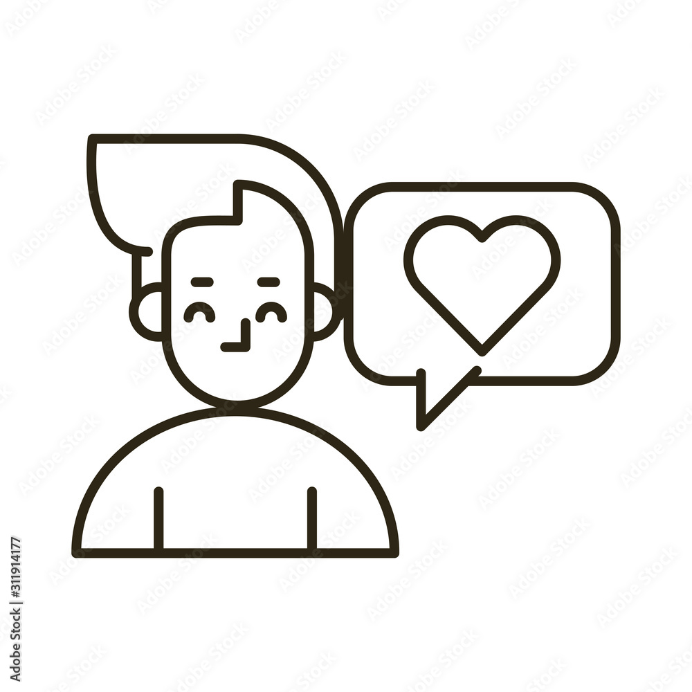 man with speech bubble and love heart man with speech bubble and love heart