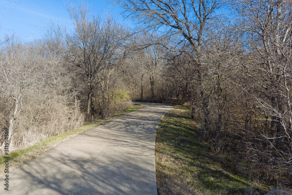 Concrete walkway in a Texas city reserve on a sunny December day. Concrete walkway in a Texas city reserve on a sunny December day.