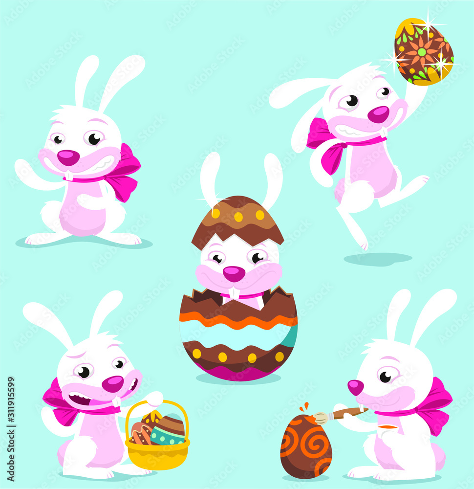 easter bunny cartoon set easter bunny cartoon set