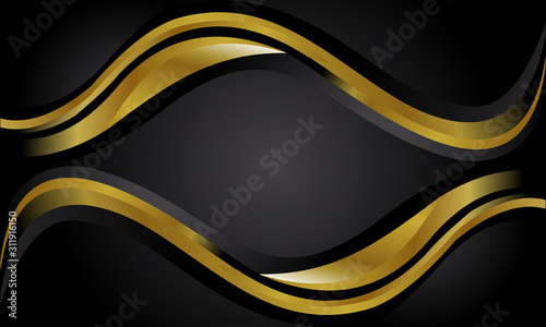 Shiny golden light wavy with black background vector