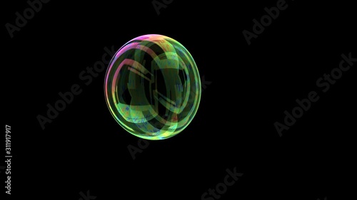 soap bubble over dark black screen seamless loop, 4k colorful motion background (Hd, 3840 X 2160, ready for compositing, isolated on black, 
