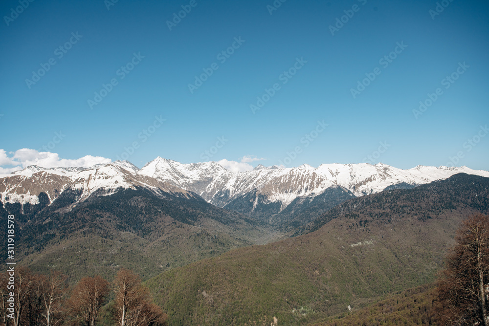 Mountain view in winter. Beautiful mountain landscape Mountain view in winter. Beautiful mountain landscape