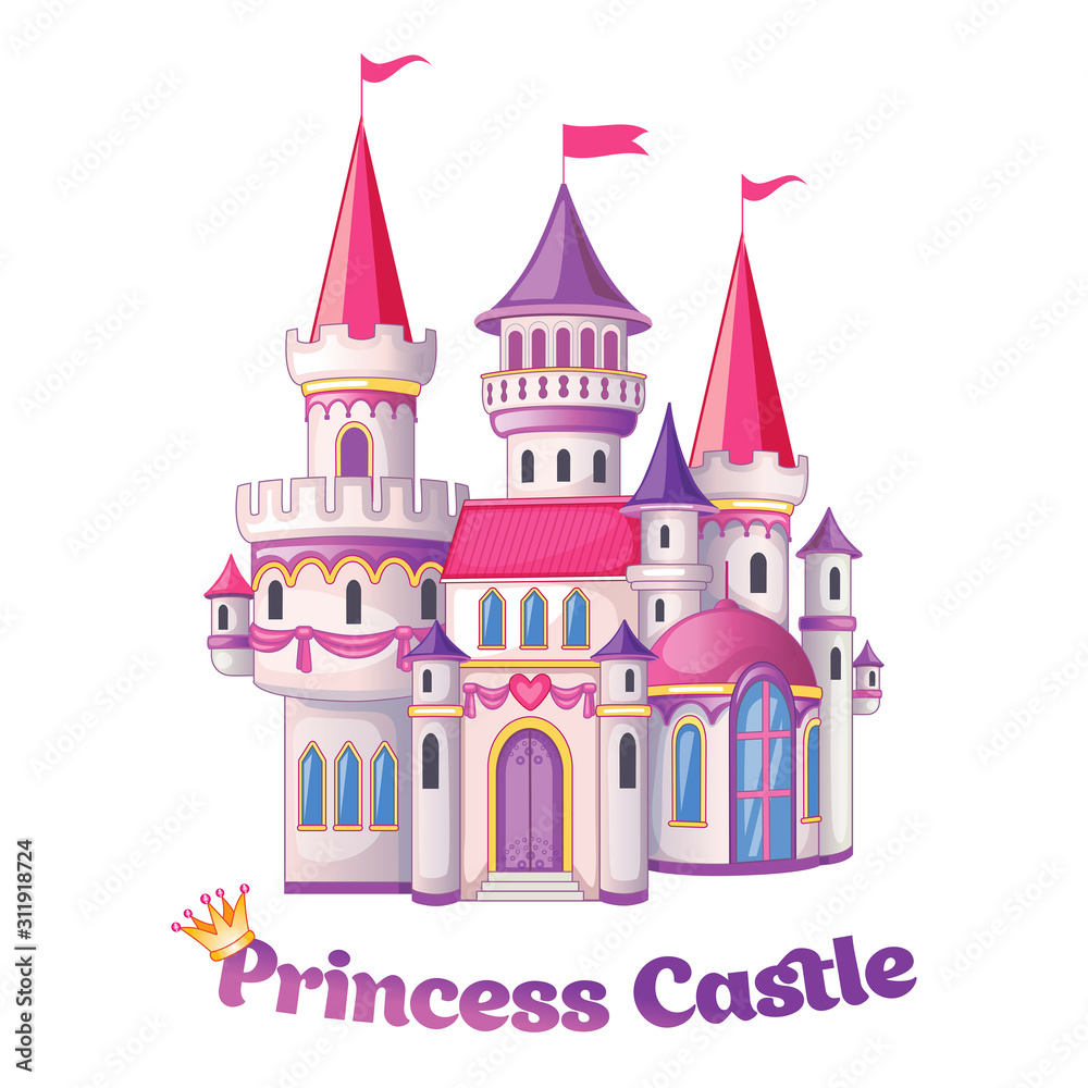 Beautiful fairytale castle for princess, magic kingdom. Vintage Palace.  Wonderland. Isolated cartoon illustration on a white background for  stickers. Children's theme. Romantic story. Vector. Stock Vector | Adobe  Stock