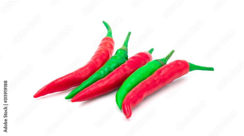 group of chilli green and red hot spicy vegetable. Alternate colors ingredient food. Isolated on white background