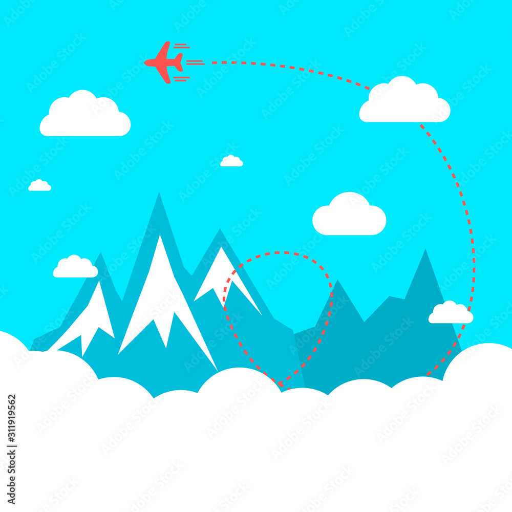 Flat vector illustration of plane with track. Flat vector illustration of plane with track.
