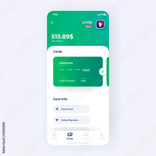 Banking app UI kit prototype. UI design of mobile finance application.