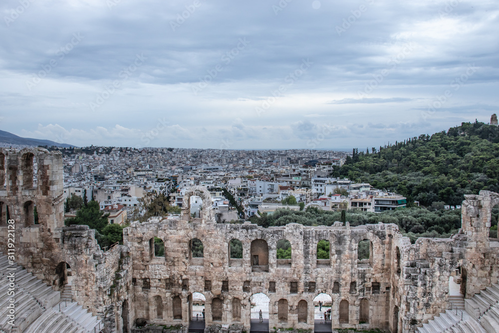 Odeon of Herodes Atticus in Athens greece. Ancient historical monument and theatre