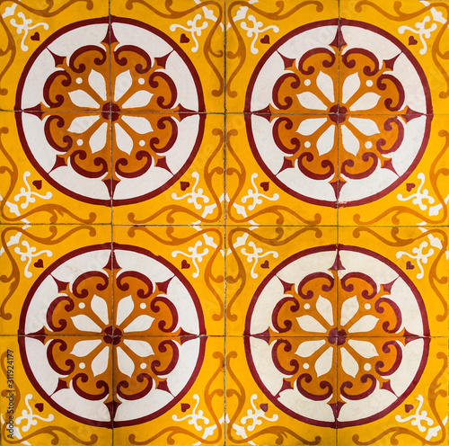 Antique tile with geometric shape ornating the Assembly Hall of the Cantonese Chinese Congregation, Hoi An, Vietnam