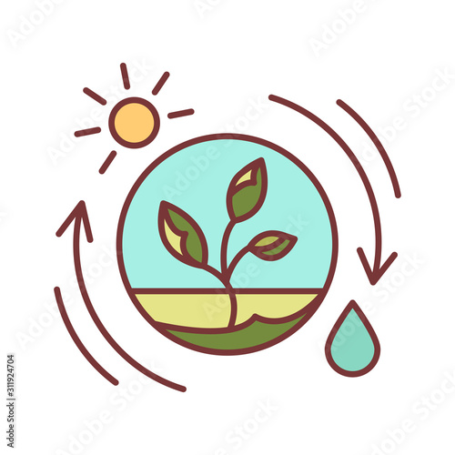 Competent photosynthesis color line icon. The process by which green plants and certain other organisms transform light energy into chemical energy. Editable stroke.
