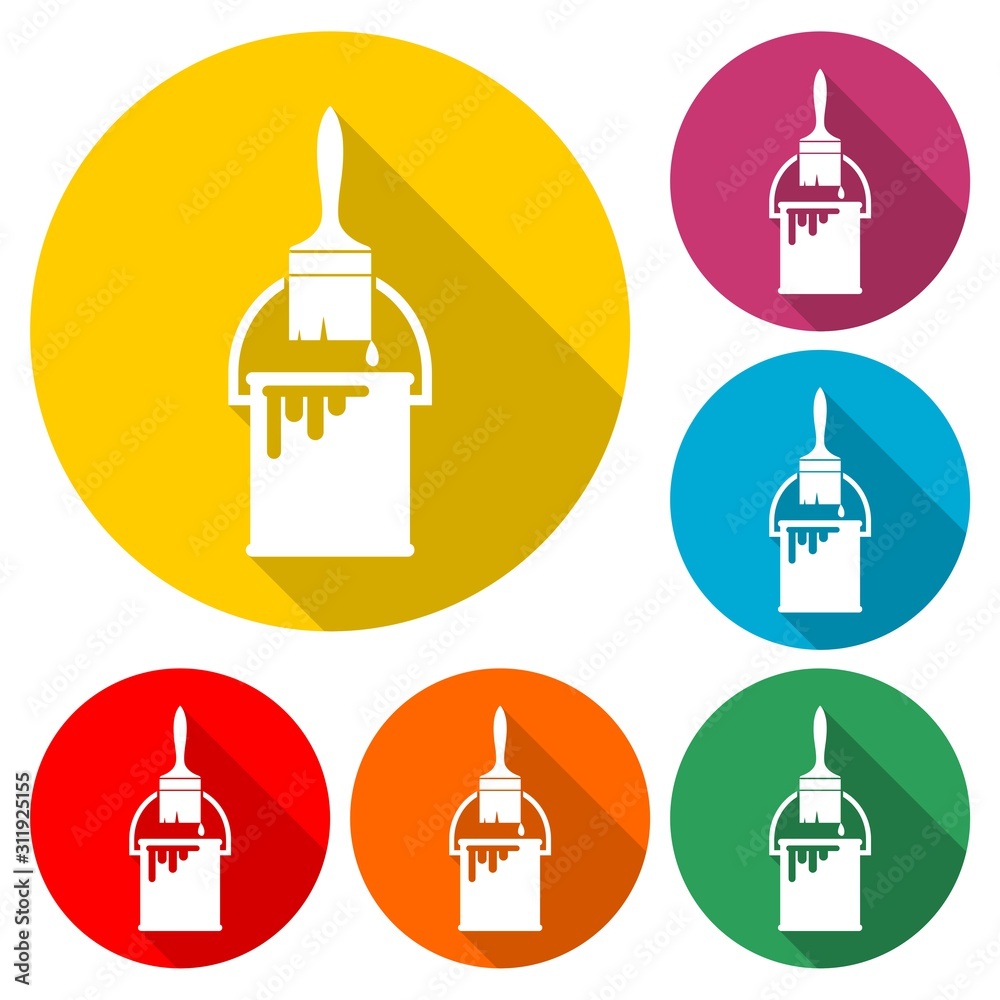 Obraz premium Painting tools flat icon design long shadow