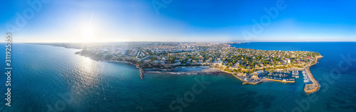 Panoramic aerial view of the bay with yachts Cabo Roch Alicante Spain