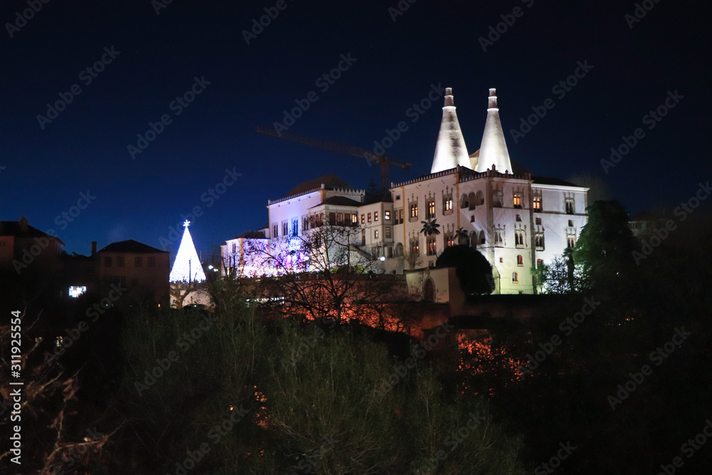 The Palace of Sintra (Town Palace), the medieval royal residence located in the center of Sintra town at night