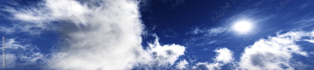 Panorama of a beautiful sky with clouds, 3D rendering.