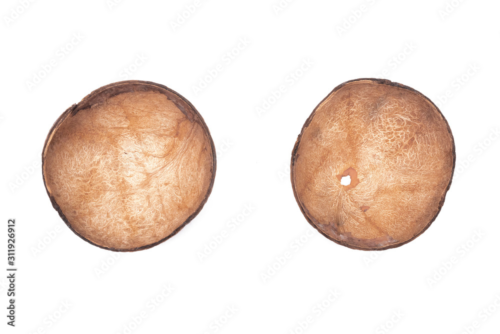 Dried coconut peel isolated on the white background. Dried coconut peel isolated on the white background.
