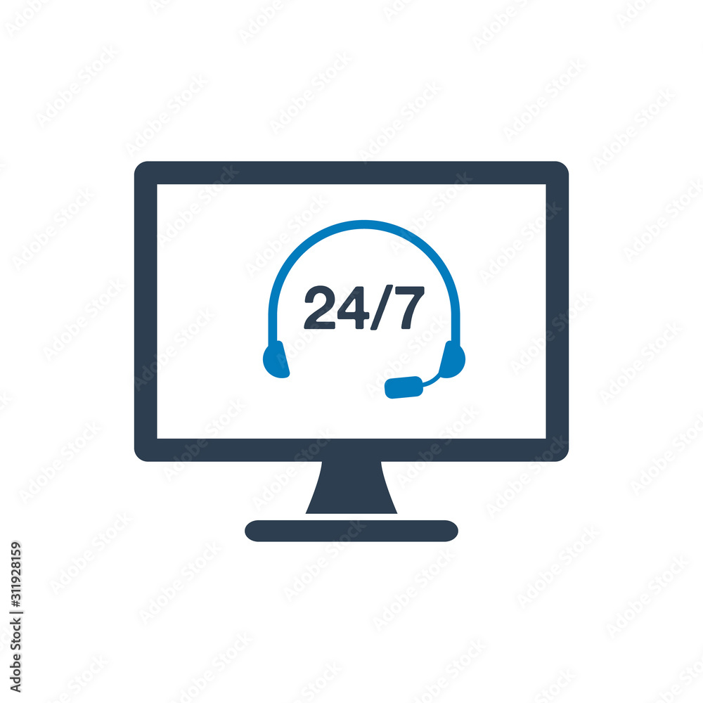 24/7 Online Customer Support, Help Icon. Flat style vector EPS. 24/7 Online Customer Support, Help Icon. Flat style vector EPS.