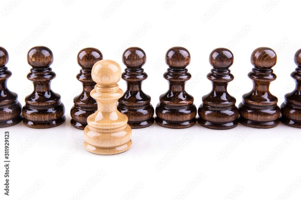 Single pawn against many enemies as a symbol of difficult unequal struggle Single pawn against many enemies as a symbol of difficult unequal struggle