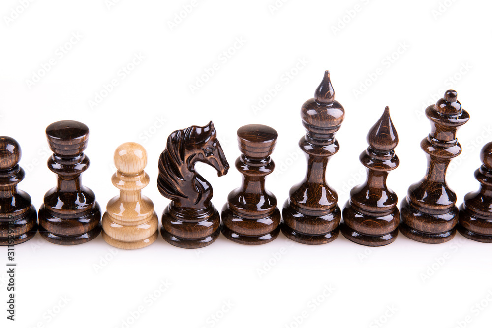 Single pawn against many enemies as a symbol of difficult unequal struggle Single pawn against many enemies as a symbol of difficult unequal struggle
