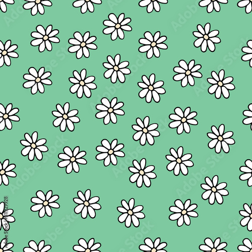 Cute hand drawn chamomile seamless pattern. Little flowers background. Doodle art for simple design