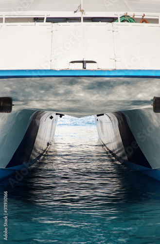 underside of catamaran speed boat