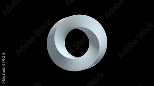 Mobius strip ring sacred geometry. Spatial figure with upturned surfaces. Optical illusion with dual circular contour 3d render. Animation video available in 4k FullHD and HD render footage.