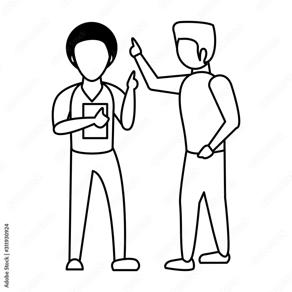 young men using smartphone avatars characters