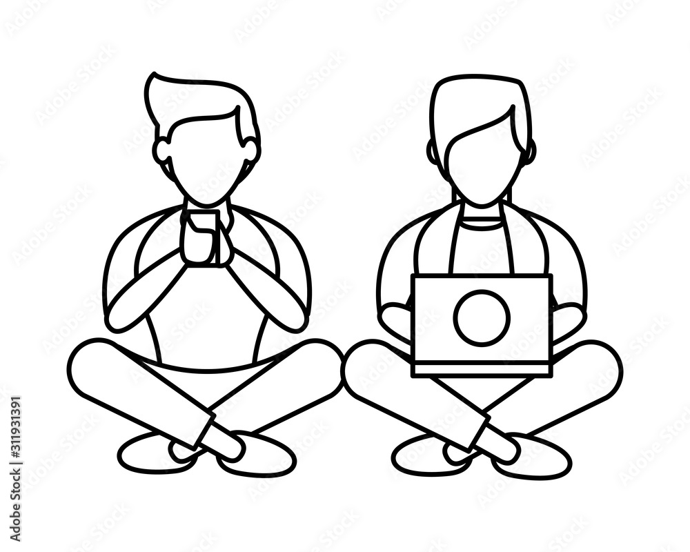 young men using smartphone and laptop young men using smartphone and laptop