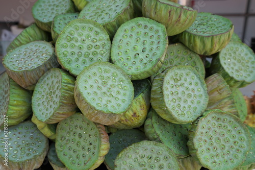 Suzhou,China-September 17, 2019: Lotus seeds sold at a market in Humble Administrator's Garden or Zhuozheng yuan in Suzhou, China photo