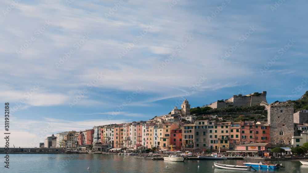 View of Portovenere: beautiful town in the Cinque Terre national park in Liguria, Italy