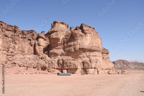 Solomon Pillars in Timna Park Israel with waste container placed in front of it