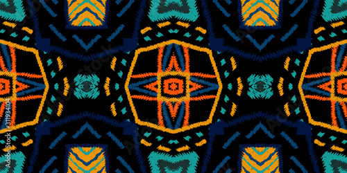 Blue Psychedelic Shibori. Gloss Batik Vector Seamless Pattern. Ethnic Chevron Handmade Ornament. Indigo Traditional Boho Texture. Graphic Chevron Japanese.