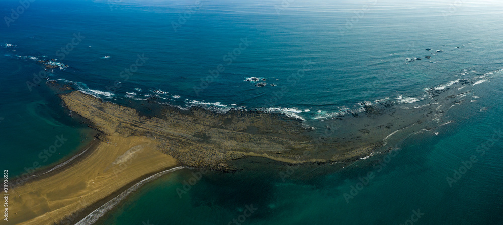 Aerial Drone View of the Whale's Tail at the Marino Ballena National Park in Uvita, Costa Rica