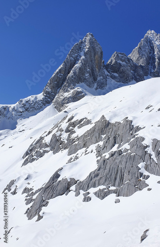 High altitude Gracier at Jade Dragon Snow Mountain, Yunnan Province, China photo