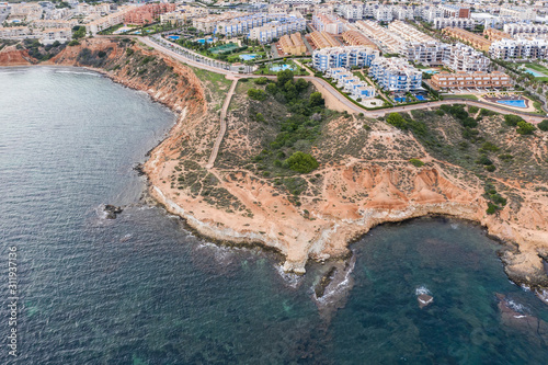 aerial view of the trail running along the sea near Cabo Roch. Alicante. Spain