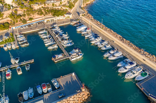 Aerial view of the bay with yachts Cabo Roch Alicante Spain © alexkazachok