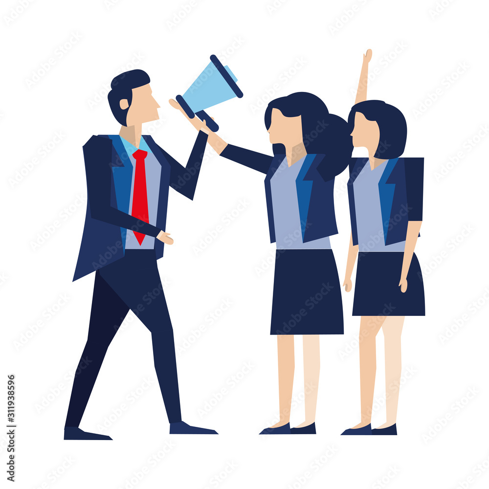 elegant business people workers with megaphone elegant business people workers with megaphone
