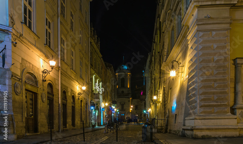Night Lviv old city architecture in the Christmas © zyoma_1986