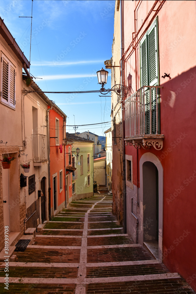 Campobasso, Italy, 24/12/2019. A narrow street between the old buildings of a medieval town