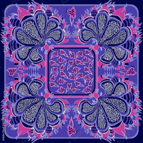 Spring retro floral print. Silk scarf vector graphics.