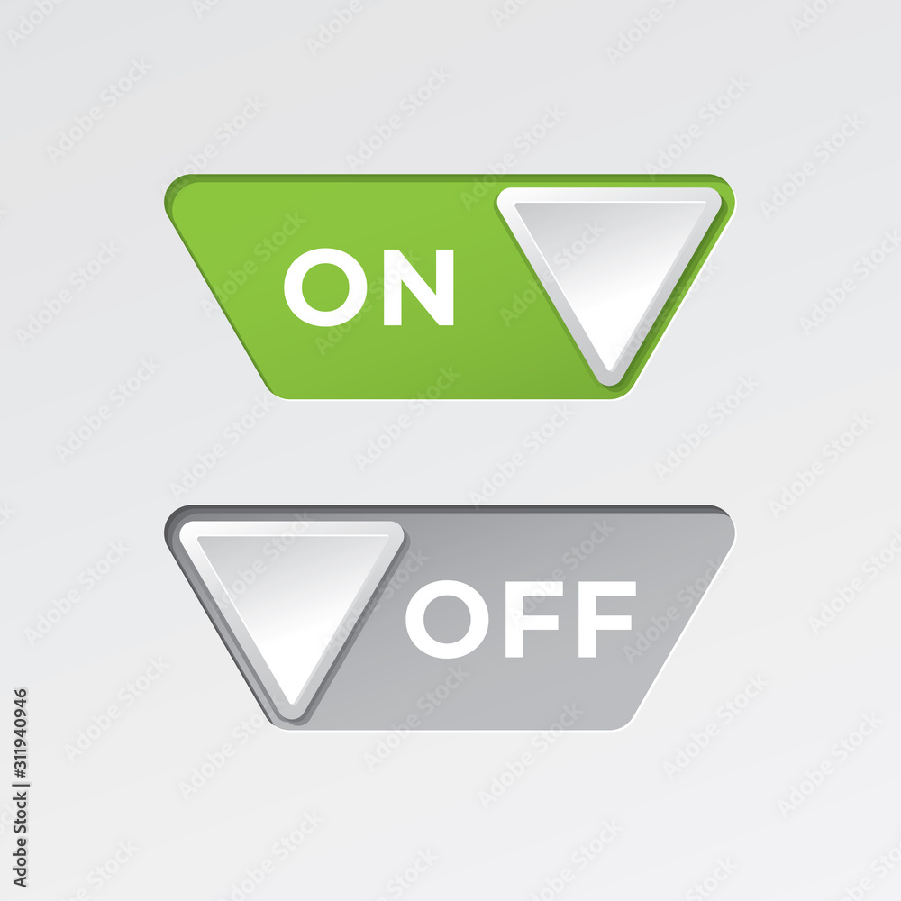 On and Off Inverted Triangle Shape Toggle Switch Buttons with Lettering ...