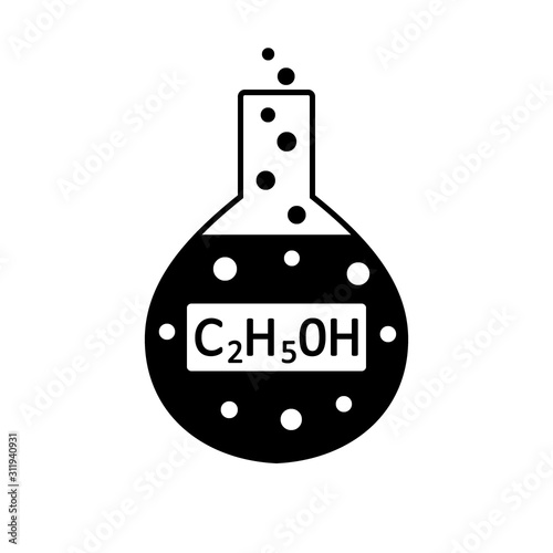 Laboratory glass with ethyl alcohol.