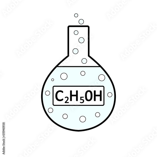 Laboratory glass with ethyl alcohol.