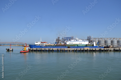 View of the cargo ferry in the Black Sea. Clear sunny day, blue sky. © Svetlana
