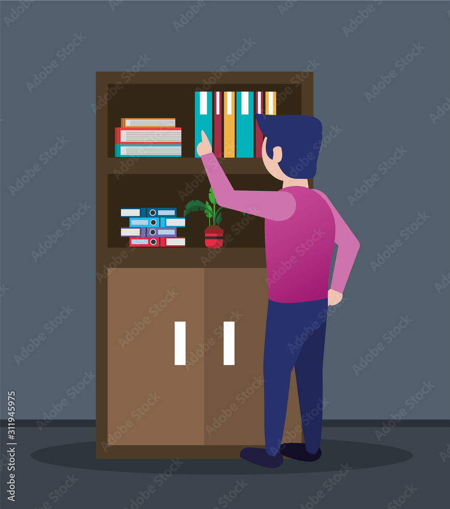 young man with books case character young man with books case character