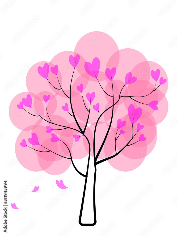 Pink tree with hearts.