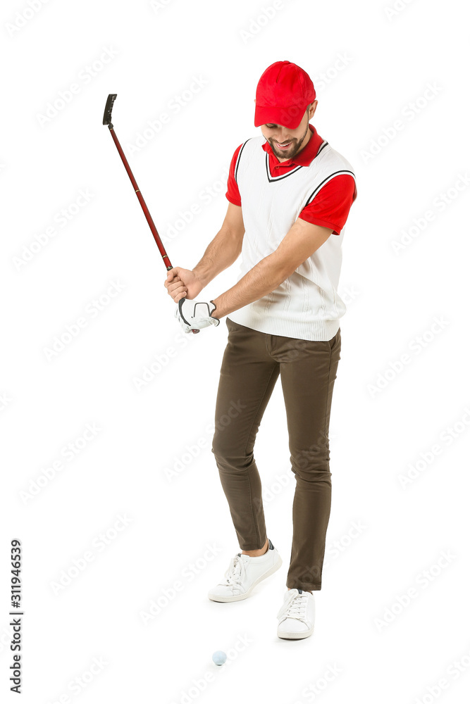 Handsome male golfer on white background Handsome male golfer on white background