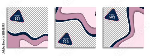 Editable social media templates in paper cut style, Instagram stories and post frame templates, layout design, Mockup for marketing promotions, covers, banners, backgrounds, square puzzles, vector