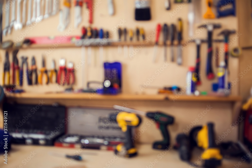 A lot of different tools for repair and manufacturing service. Blurred shot A lot of different tools for repair and manufacturing service. Blurred shot