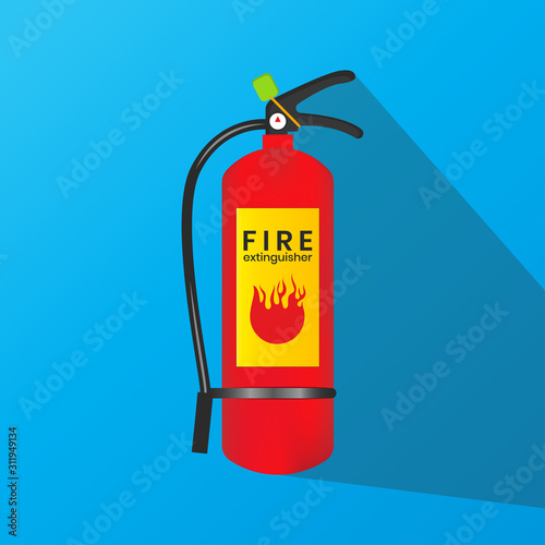 Fire extinguisher icon is isolated on a blue background. Vector illustration element