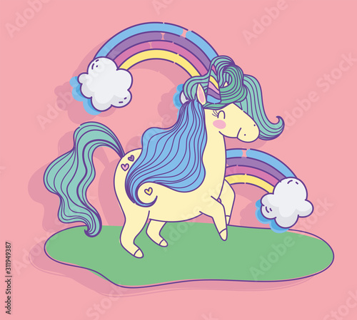 Fototapeta Naklejka Na Ścianę i Meble -  unicorn rainbows clouds fantasy magic cartoon